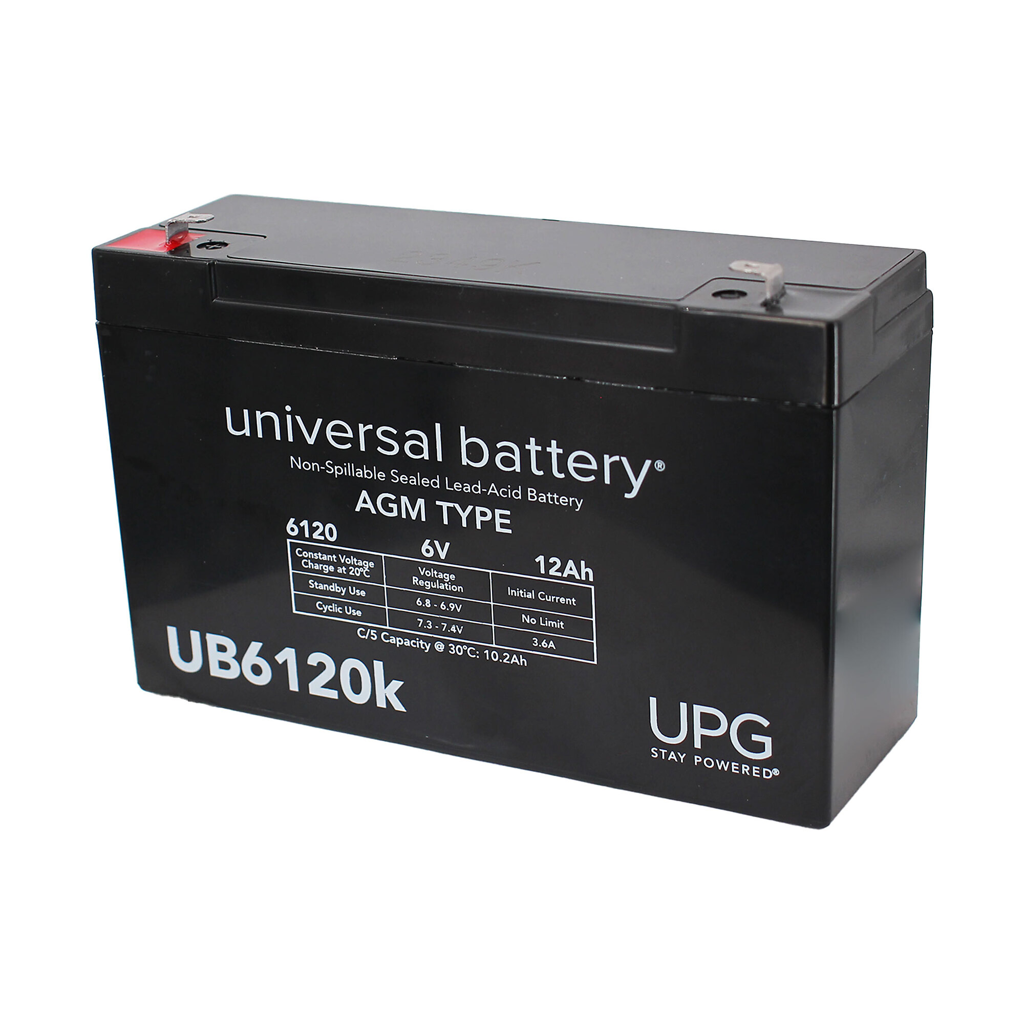 UPG Sealed Lead-Acid Battery, 6V, 12 Amps, Model# UB6120